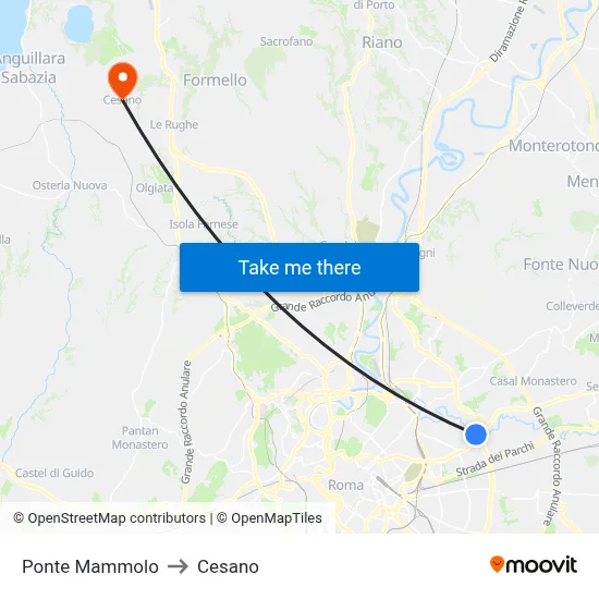 Ponte Mammolo to Cesano map