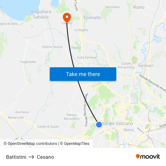 Battistini to Cesano map