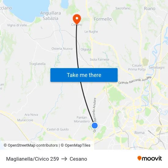 Maglianella/Number 259 to Cesano map