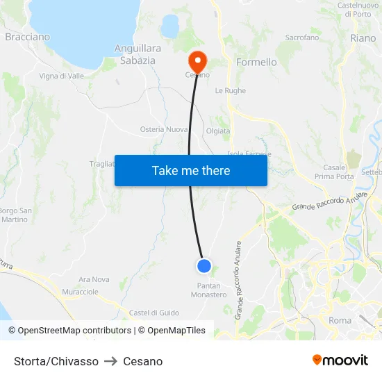 Storta/Chivasso to Cesano map