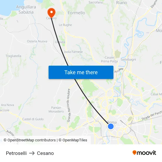 Petroselli to Cesano map