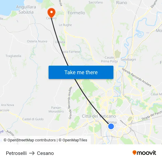 Petroselli to Cesano map