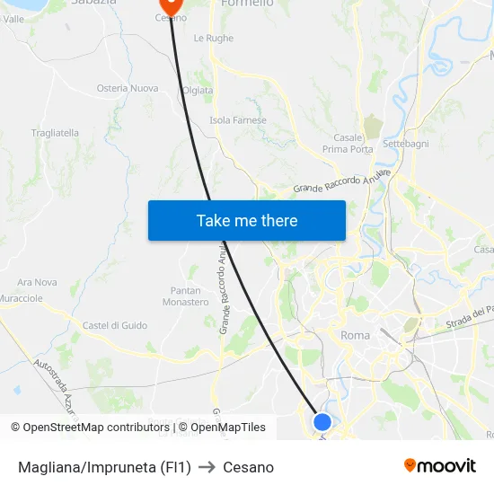 Magliana/Impruneta (Fl1) to Cesano map