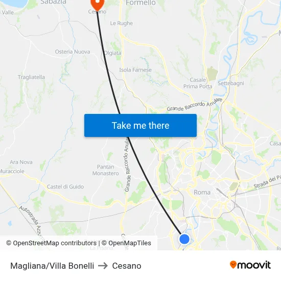 Magliana/Villa Bonelli to Cesano map