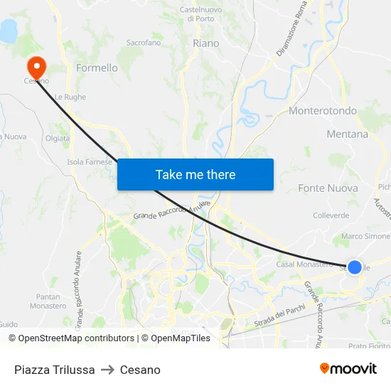 Trilussa Square to Cesano map