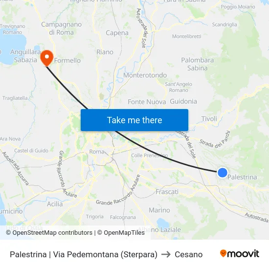 Palestrina | Via Pedemontana (Sterpara) to Cesano map