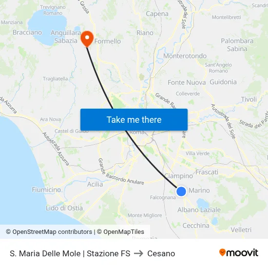 Santa Maria Delle Mole Railway Station to Cesano map