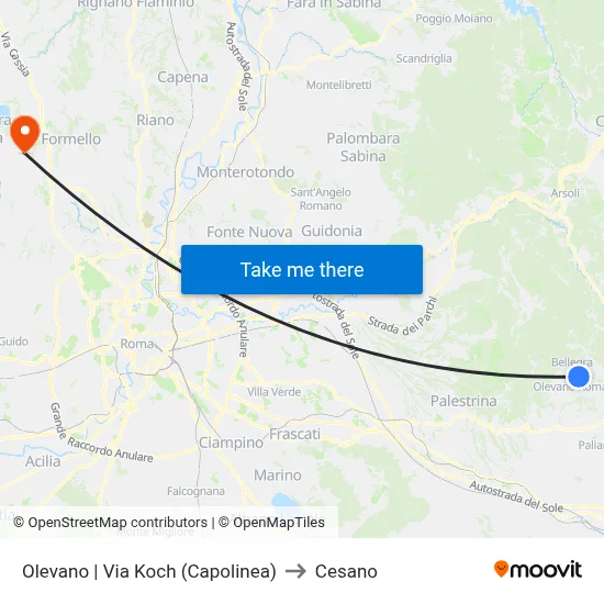 Olevano | Via Koch (Terminal) to Cesano map