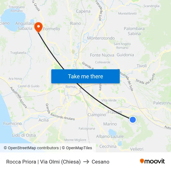 Rocca Priora | Via Olmi (Church) to Cesano map