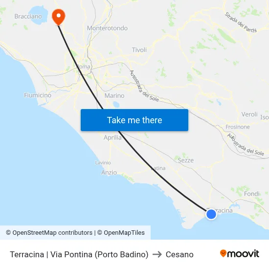 Terracina - Via Pontina (Porto Badino) to Cesano map