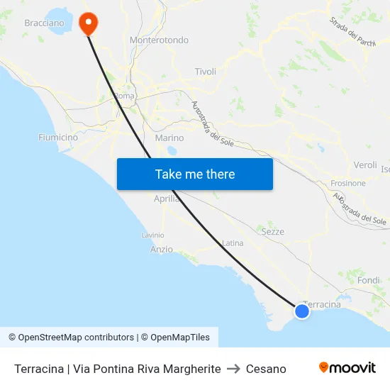 Terracina | Via Pontina Riva Margherite to Cesano map