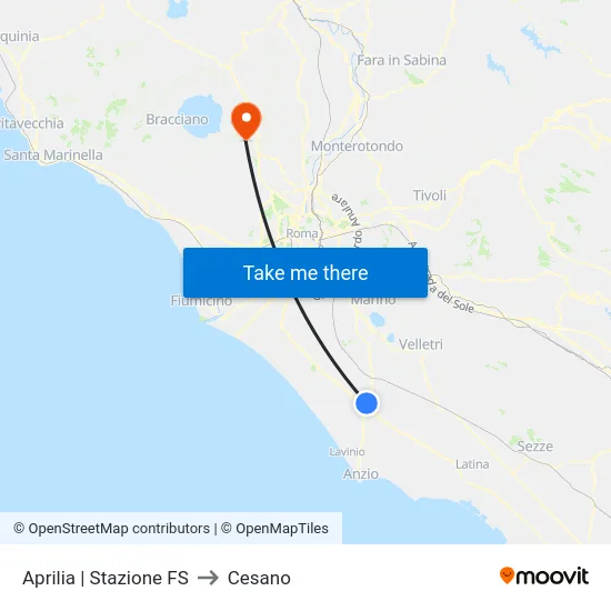 Aprilia | Stazione FS to Cesano map