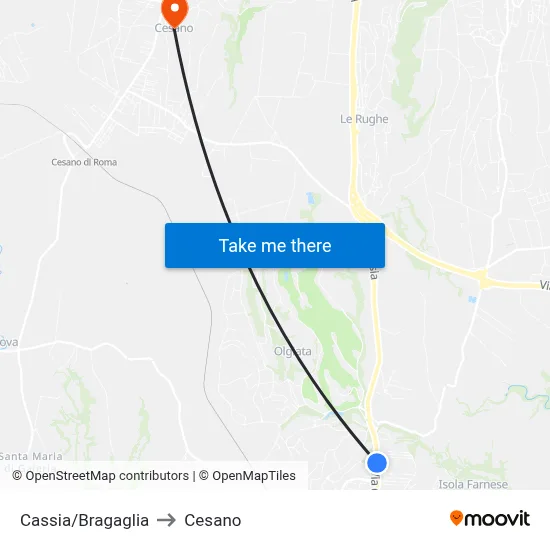 Cassia/Bragaglia to Cesano map