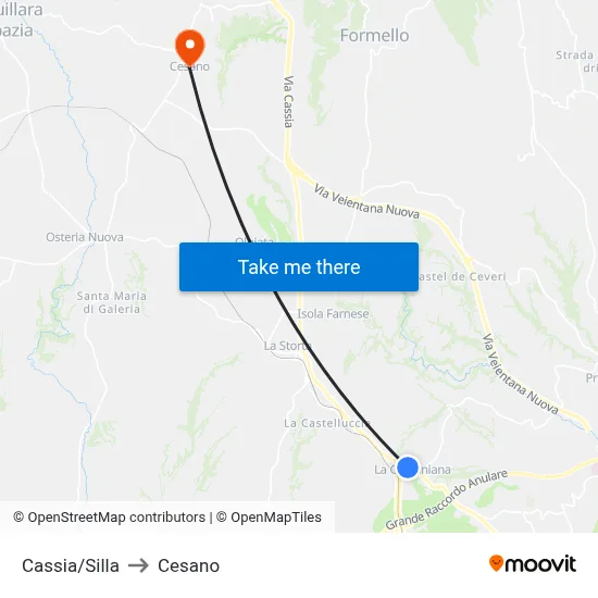 Cassia/Silla to Cesano map