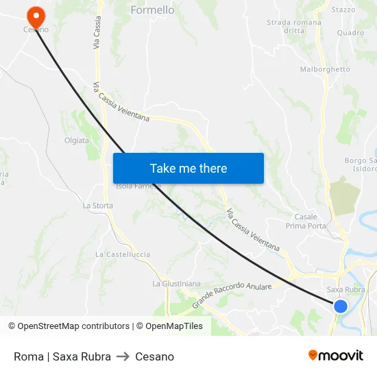 Rome Saxa Rubra to Cesano map