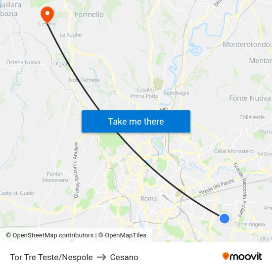 Tor Tre Teste/Nespole to Cesano map