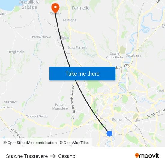 Trastevere Station to Cesano map