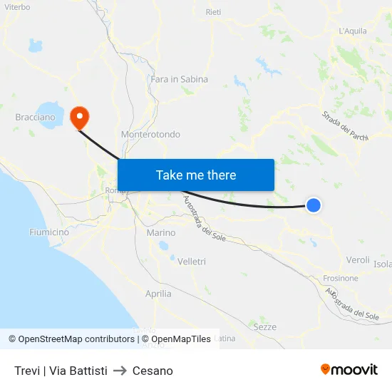 Trevi via Battisti to Cesano map