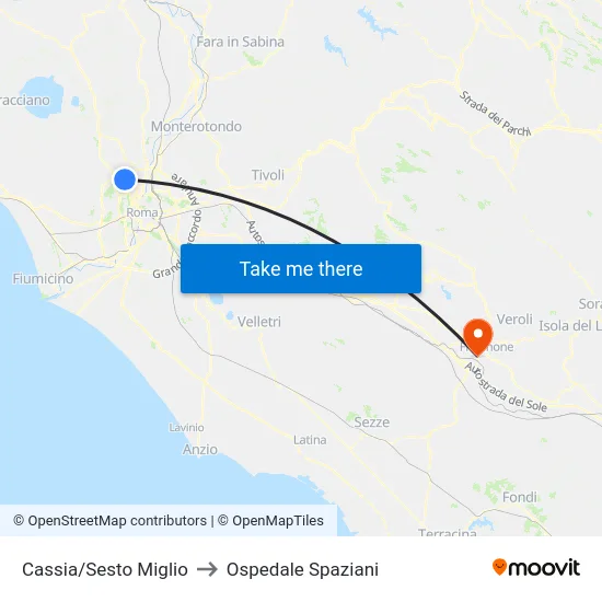 Cassia/Sesto Miglio to Ospedale Spaziani map