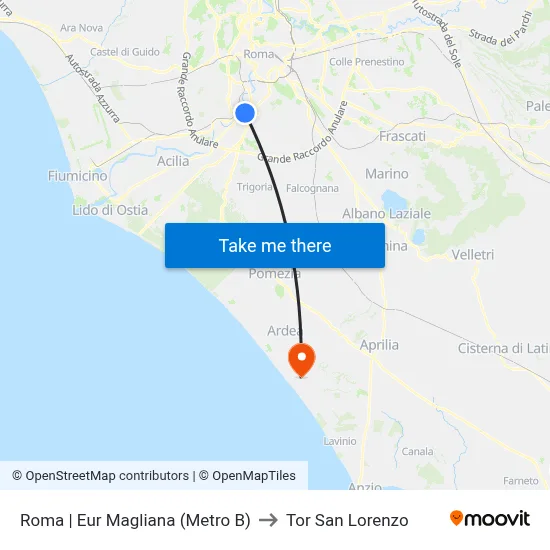 Rome | Eur Magliana (Metro B) to Tor San Lorenzo map