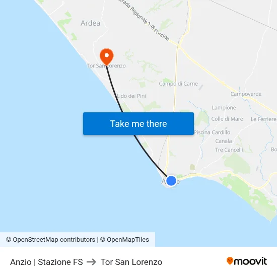 Anzio | Railway Station to Tor San Lorenzo map