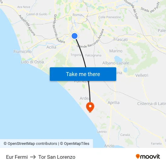 Eur Fermi to Tor San Lorenzo map