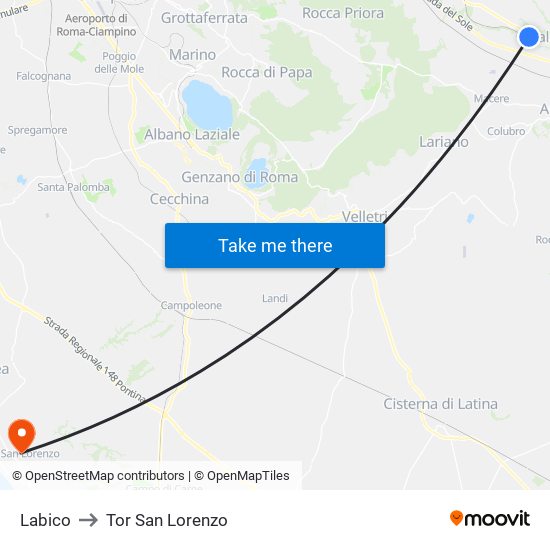 Labico to Tor San Lorenzo map