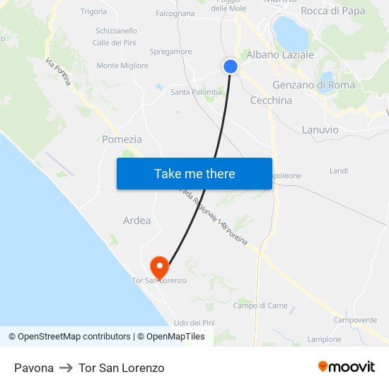 Pavona to Tor San Lorenzo map