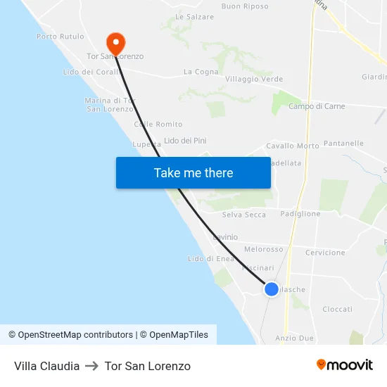 Villa Claudia to Tor San Lorenzo map