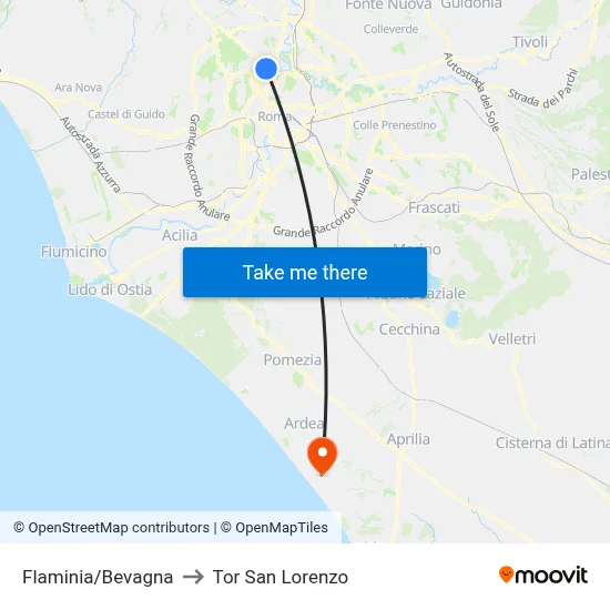 Flaminia/Bevagna to Tor San Lorenzo map