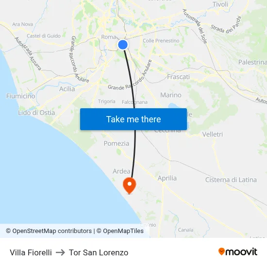 Fiorelli Villa to Tor San Lorenzo map