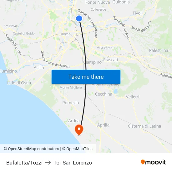 Bufalotta/Tozzi to Tor San Lorenzo map