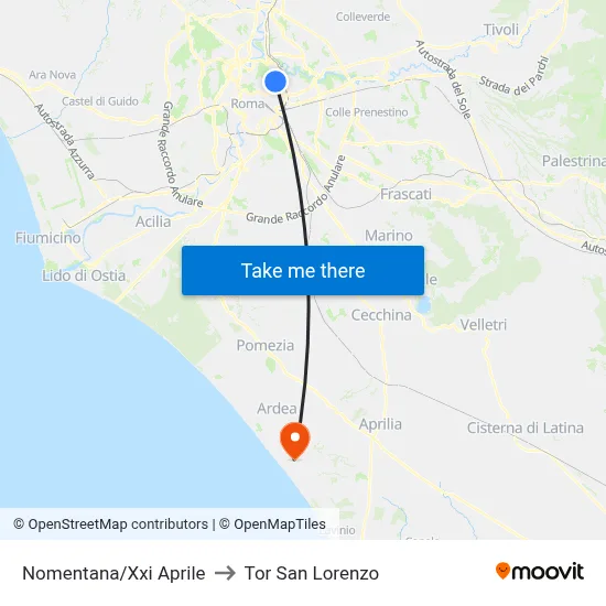 Nomentana/XXI April to Tor San Lorenzo map