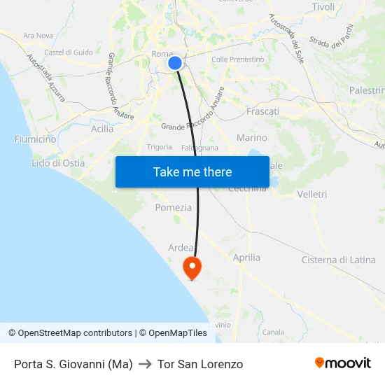 Porta S. Giovanni (Ma) to Tor San Lorenzo map
