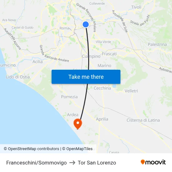 Franceschini/Sommovigo to Tor San Lorenzo map