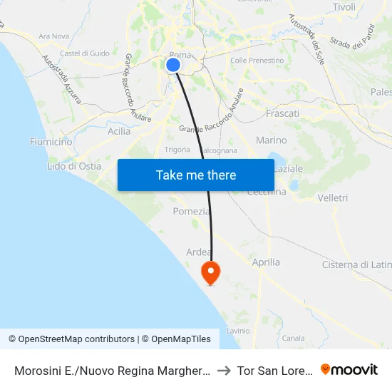 Morosini E./Nuovo Regina Margherita (H) to Tor San Lorenzo map
