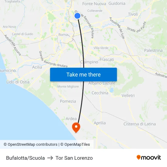 Bufalotta/School to Tor San Lorenzo map