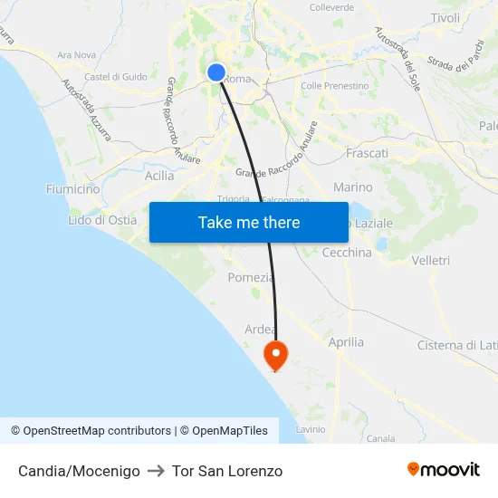 Candia/Mocenigo to Tor San Lorenzo map