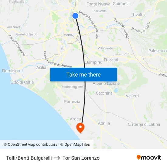 Talli/Benti Bulgarelli to Tor San Lorenzo map