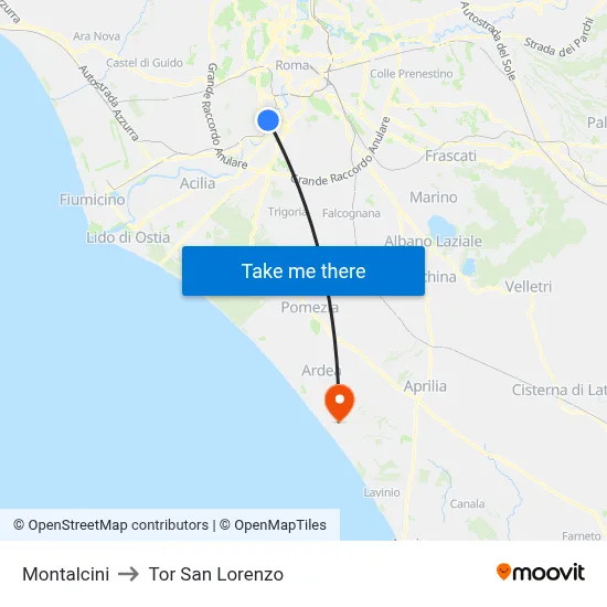 Montalcini to Tor San Lorenzo map