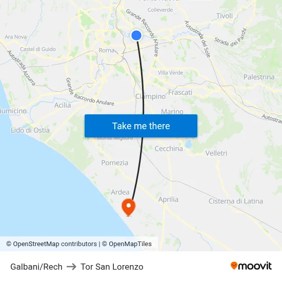 Galbani/Rech to Tor San Lorenzo map