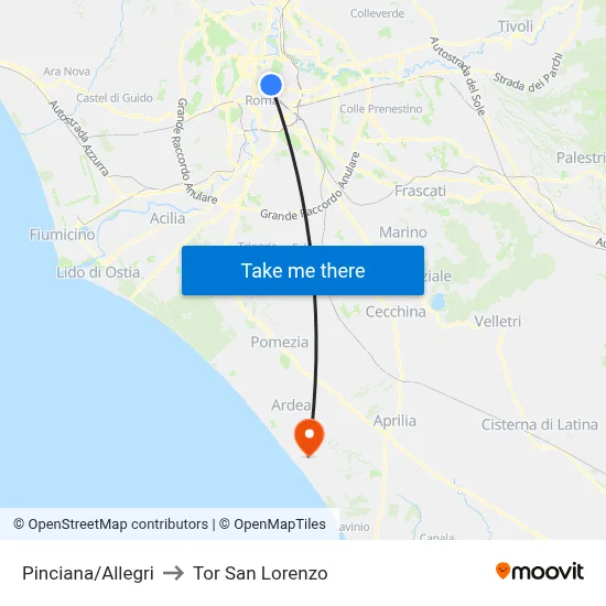 Pinciana/Allegri to Tor San Lorenzo map