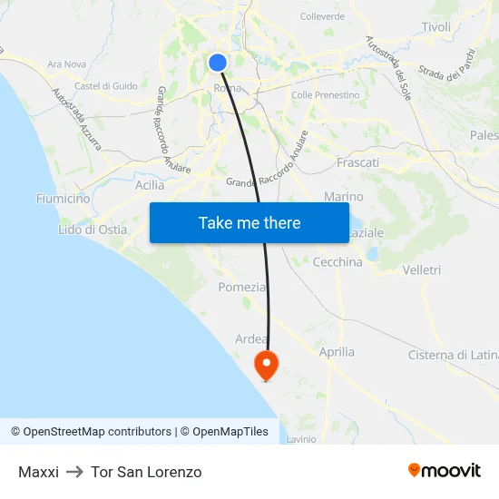 Maxxi to Tor San Lorenzo map