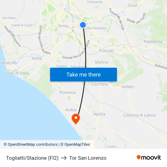 Togliatti/Station (Fl2) to Tor San Lorenzo map