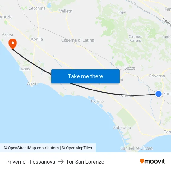 Priverno - Fossanova to Tor San Lorenzo map