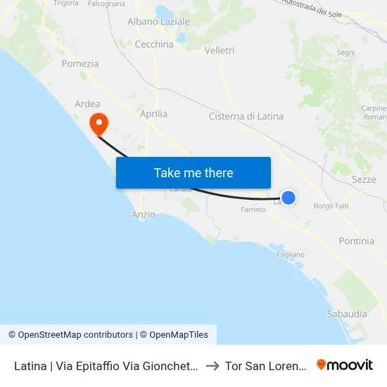 Latina | Epitaffio Street Gionchetto Street to Tor San Lorenzo map