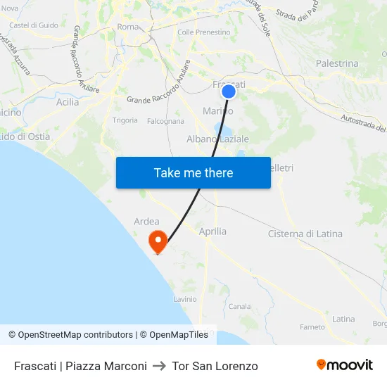Frascati via Piazza Marconi to Tor San Lorenzo map