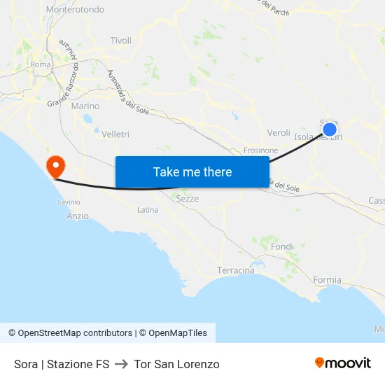 Sora | Railway Station to Tor San Lorenzo map