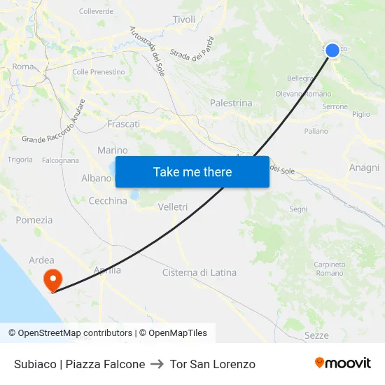 Subiaco | Piazza Falcone to Tor San Lorenzo map