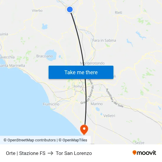 Orte | Stazione FS to Tor San Lorenzo map